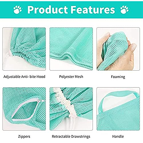 Adjustable Cat Bathing & Grooming Bag, Breathable Pet Restraint Bag with Anti-Bite and Anti-Scratch Design, Green