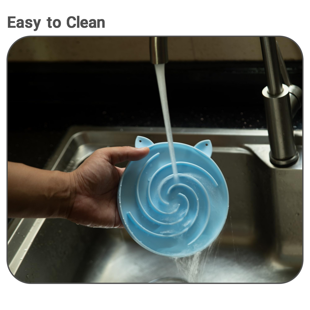 Silicone Slow Feeder Cat Bowl – Non-Slip Feeding Bowl for Dry & Wet Cat Food, Dishwasher Safe, Green & Blue
