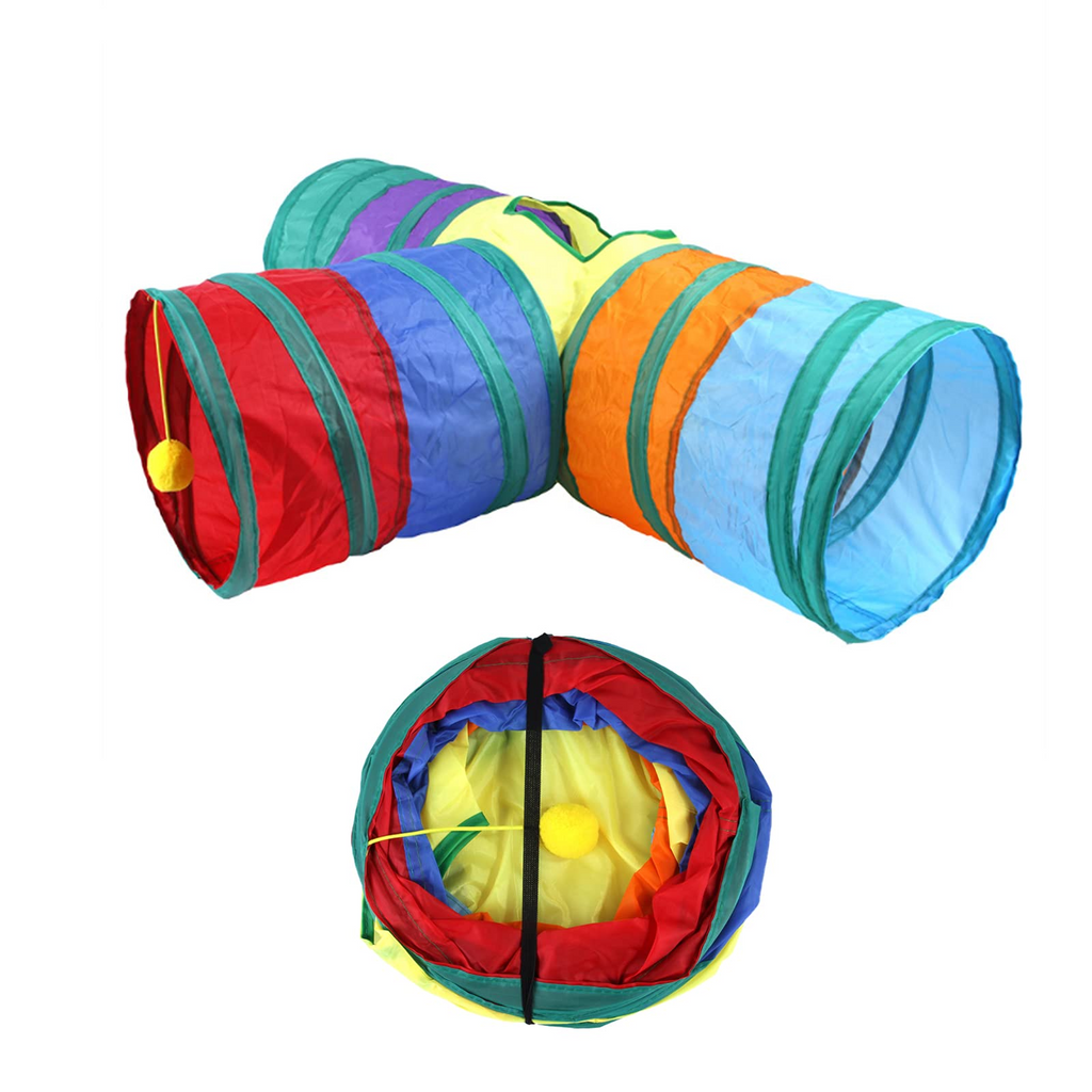32 Piece Cat Toy Set with 3-Way Foldable Rainbow Tunnel, Feather Wand, Spring Toys, Balls, Mice & Interactive Kitten Play Accessories