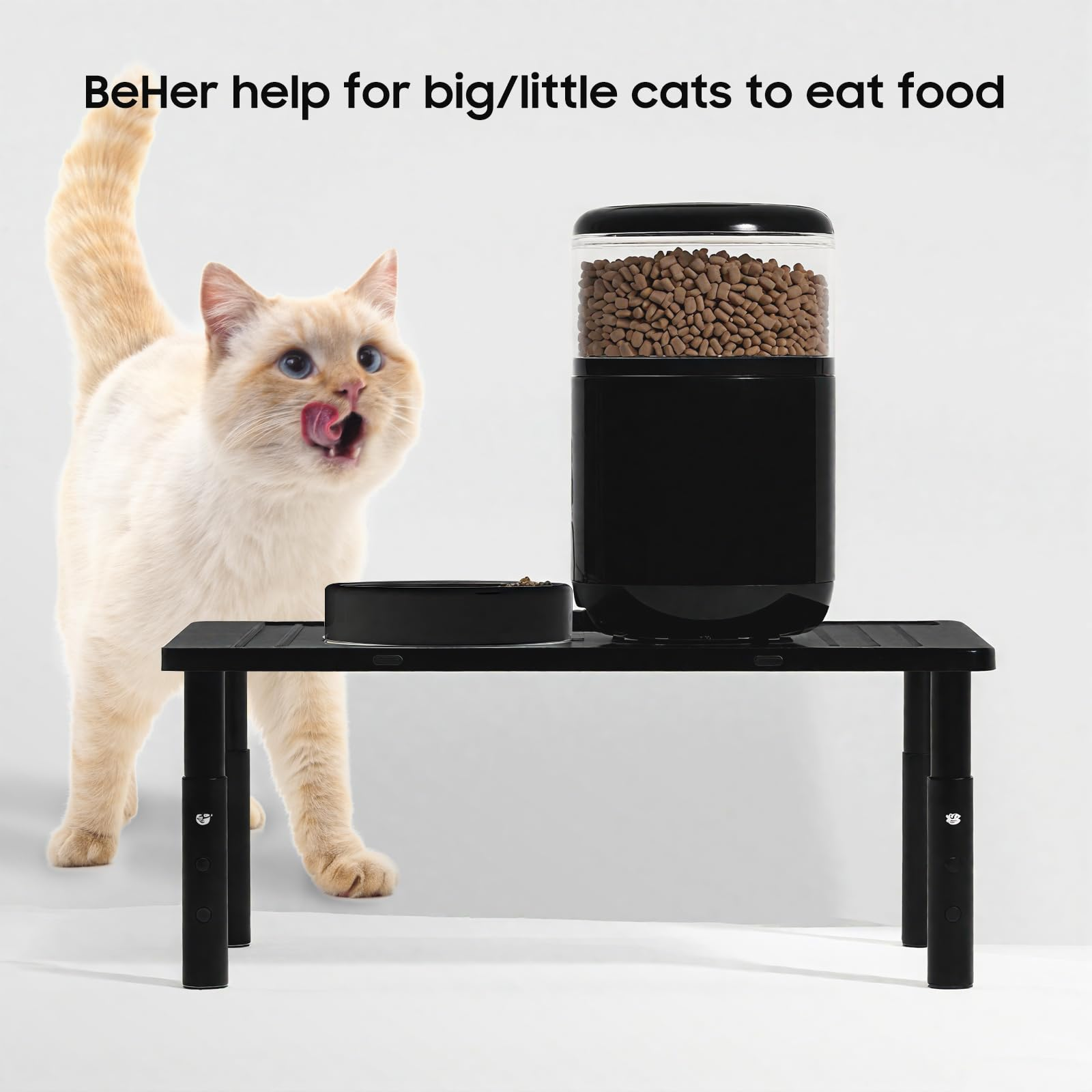 Adjustable Elevated Cat Feeder Stand – Raised Pet Feeding Station for Automatic Feeders & Bowls with 3 Height Settings and Storage Base