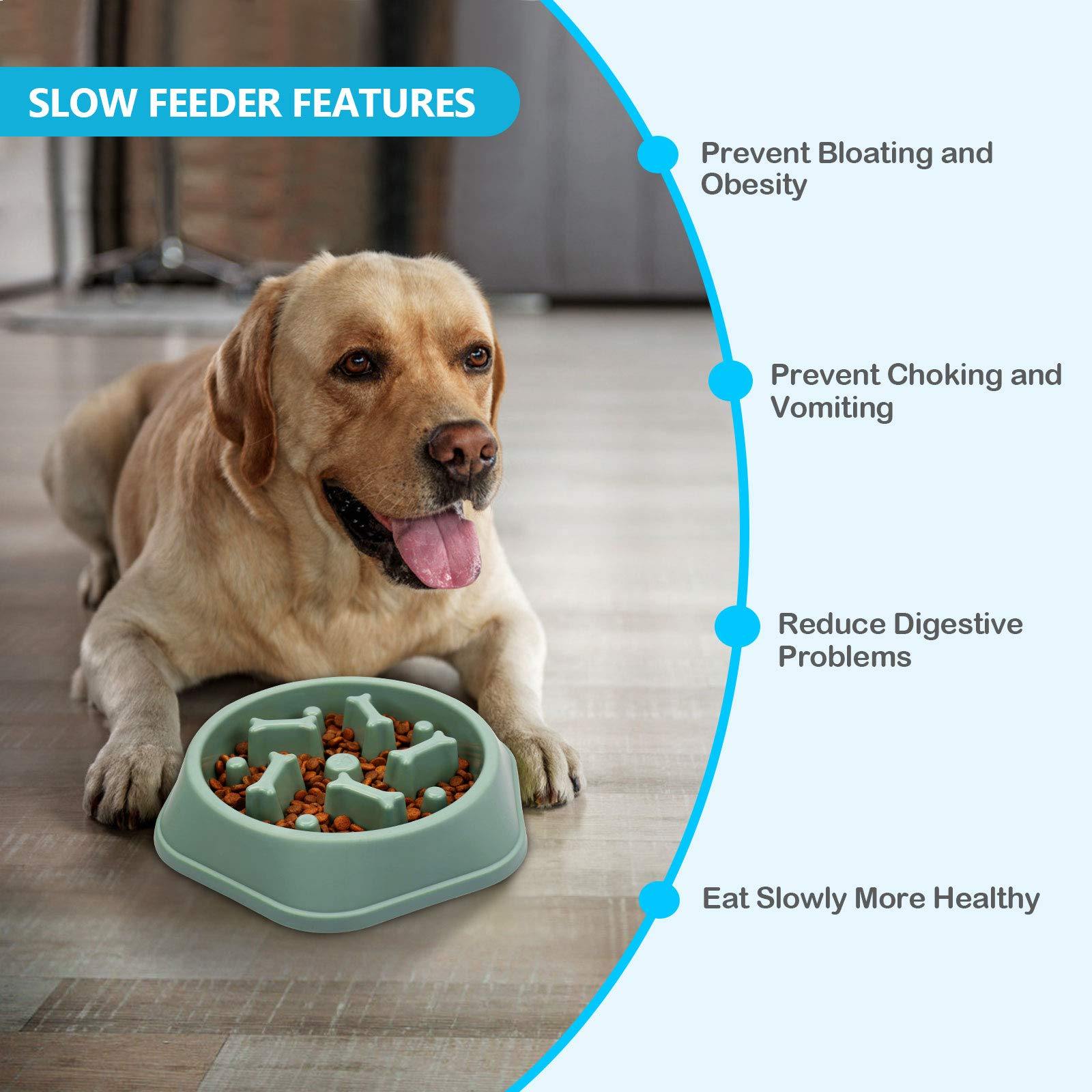 Slow Feeder Dog Puzzle Bowl – Anti-Choking Interactive Feeding Bowl with Non-Slip Base for Small & Medium Dogs, Green