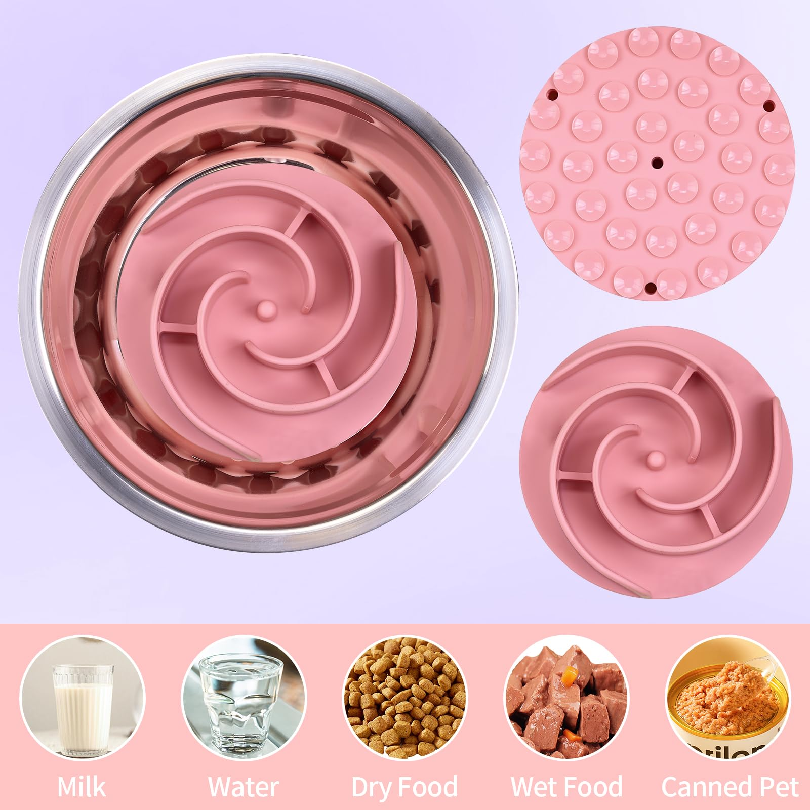 Silicone Slow Feeder Dog Bowl Insert – Soft Maze Feeder with Strong Suction Cups for Small, Medium & Large Dogs, Pink