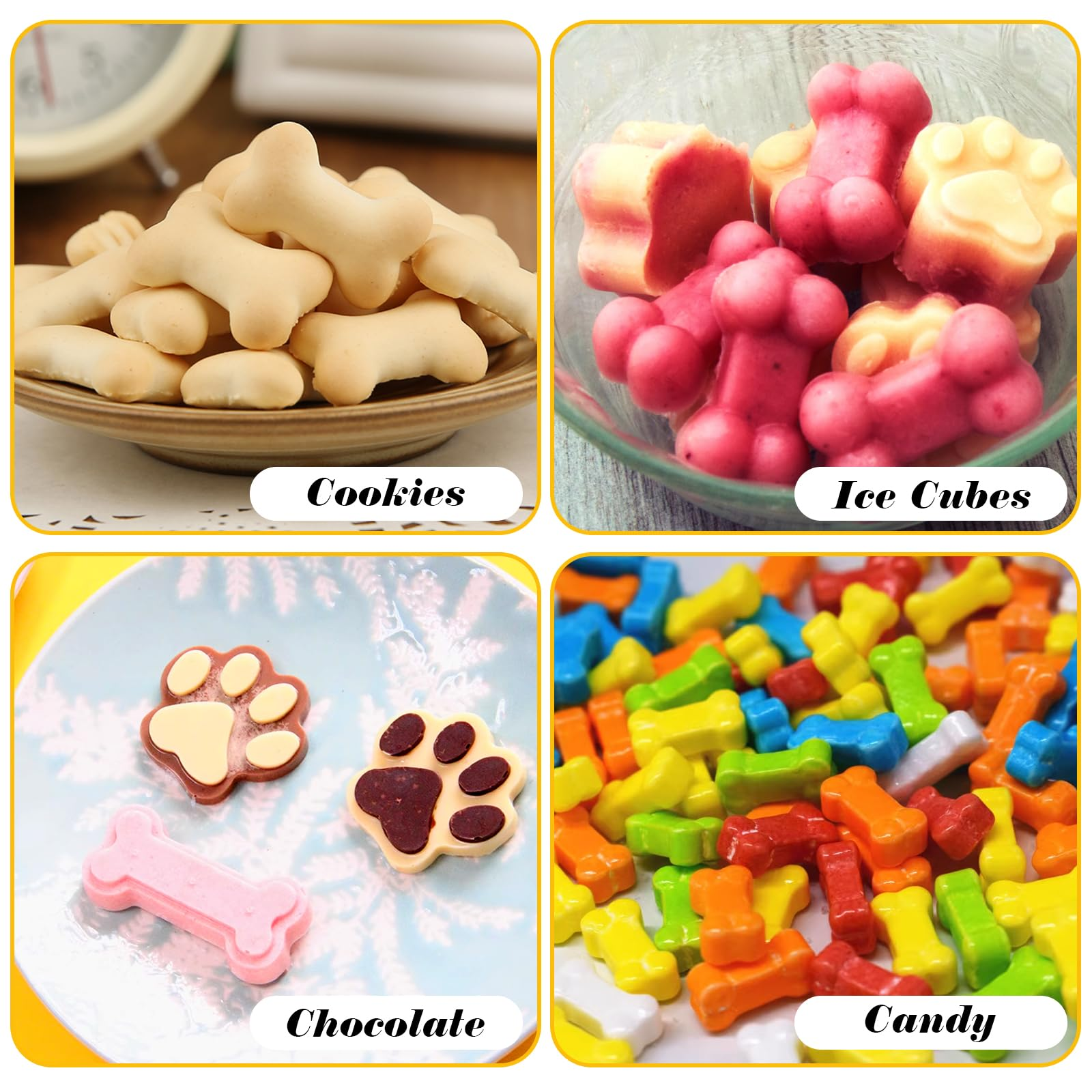 6-Pack Silicone Dog Paw & Bone Treat Molds – Non-Stick Food-Grade Baking Molds for Chocolate, Candy, Ice, Jelly, Biscuits & Homemade Pet Treats
