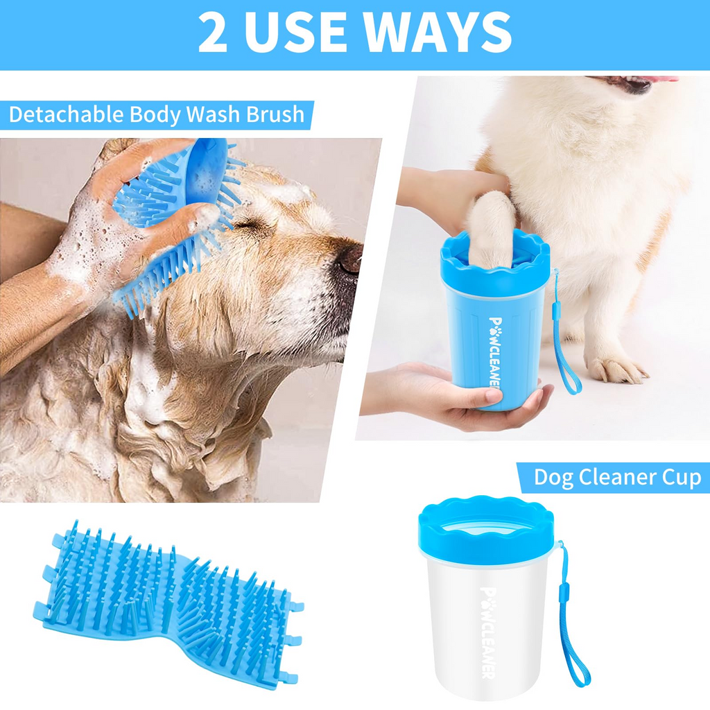 7-in-1 Dog Paw Cleaner for Dogs & Cats – Portable Paw Washer Kit with Bath Brush, 2 Toothbrushes & 3 Absorbent Towels, Medium, Blue
