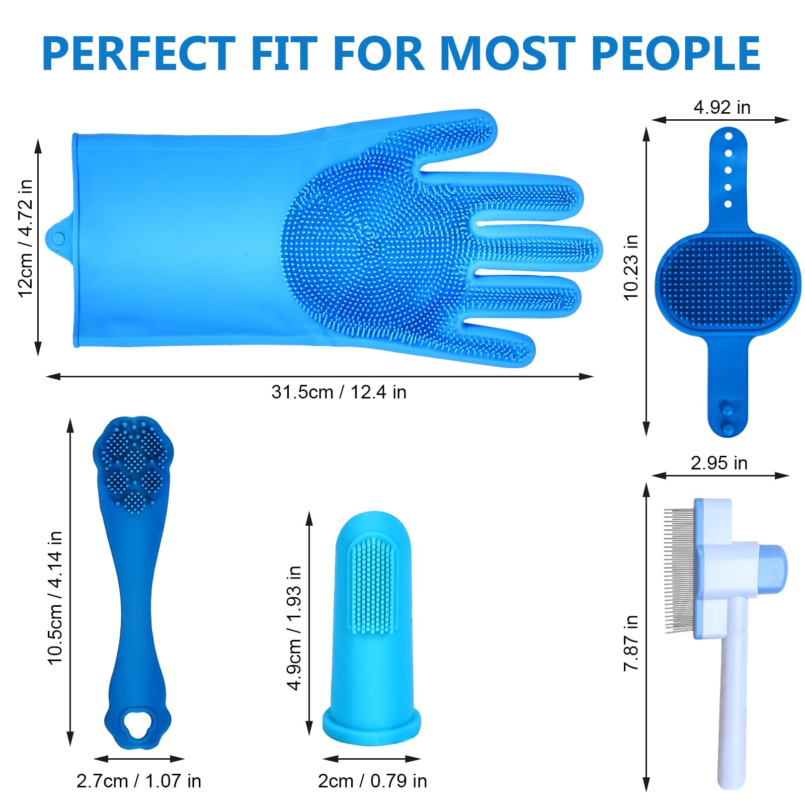 6 Piece Pet Grooming Kit with Silicone Bath Gloves, Dog & Cat Bath Brush Set, Pet Comb, Facial Brush and Finger Toothbrush