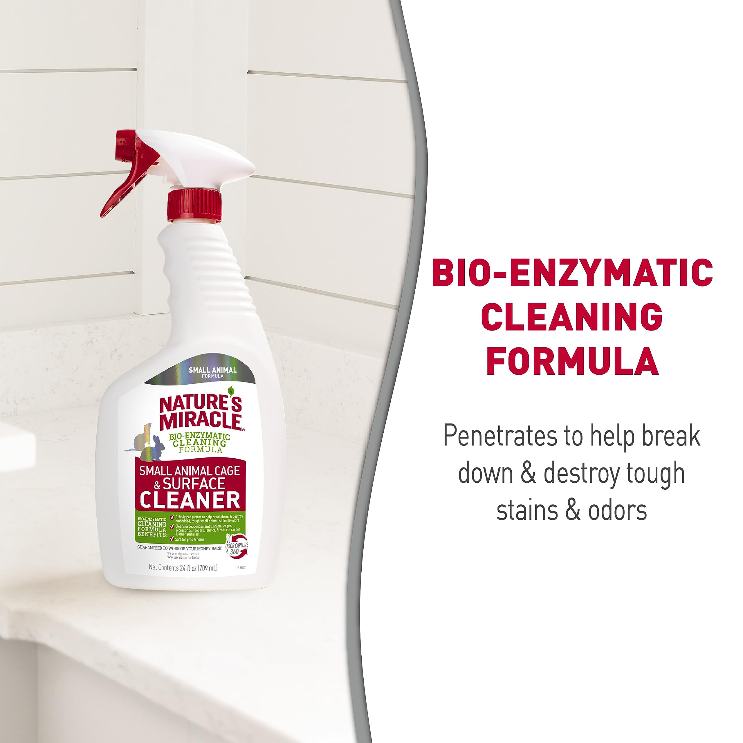 Bio-Enzymatic Small Animal Cage & Surface Cleaner – Unscented Stain & Odor Remover with OdorCapture 360 Technology, 24 oz