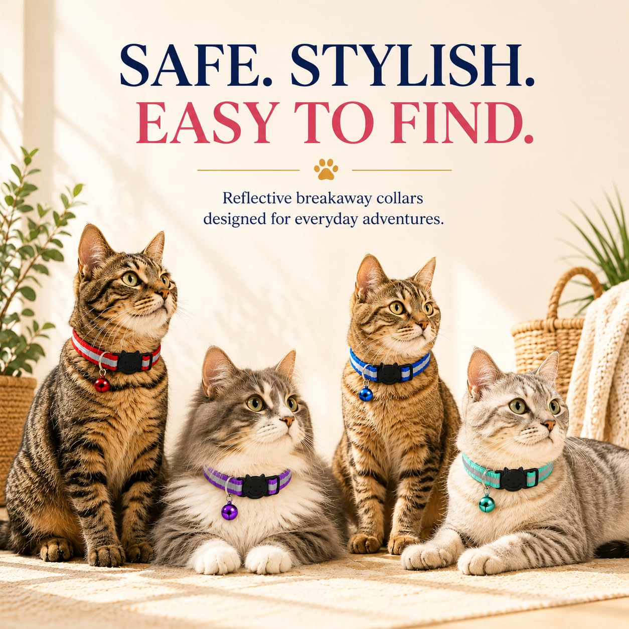 12 Pack Reflective Breakaway Cat Collars with Bells, Adjustable Lightweight Waterproof Safety Collars for Cats and Kittens