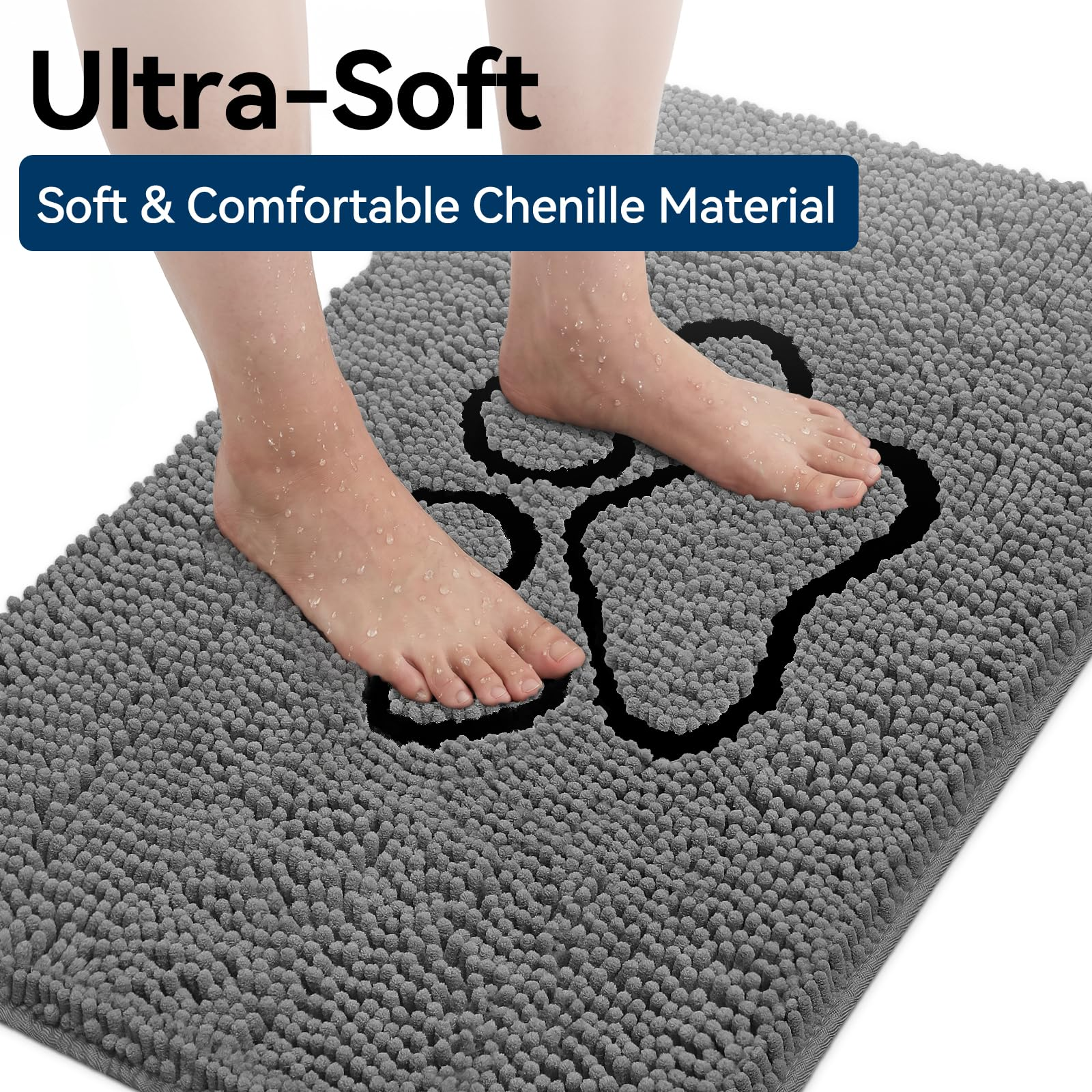 30×20 Absorbent Chenille Dog Doormat – Non-Slip Quick Dry Entryway Rug Ideal for Homes with Dogs, Machine Washable Dirt Trapper for Muddy Paws (Grey 30×20 Inches)