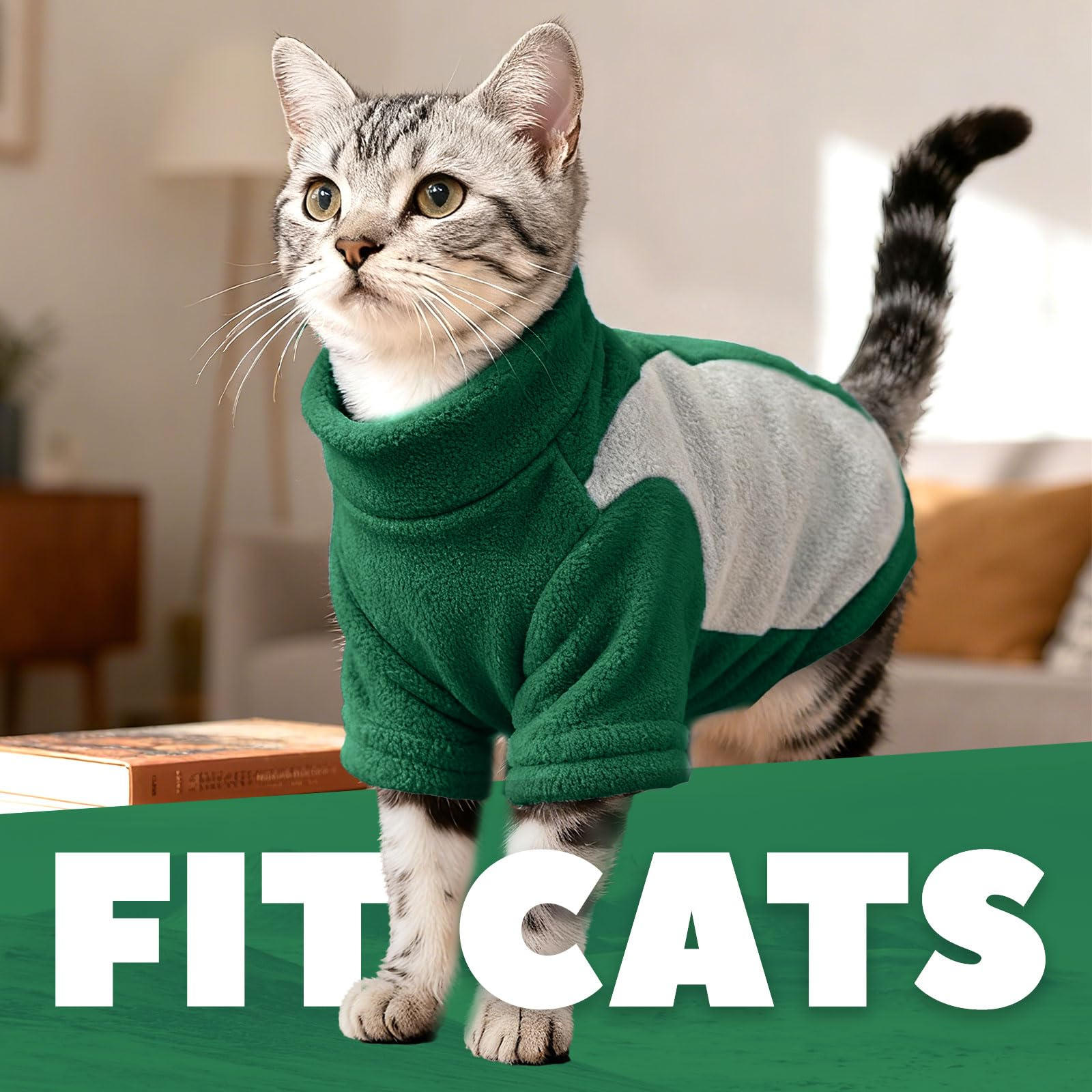 Small Fleece Dog Sweater with Leash Ring, Soft Turtleneck Pullover for Small Dogs and Cats, Warm Pet Apparel, Green XS