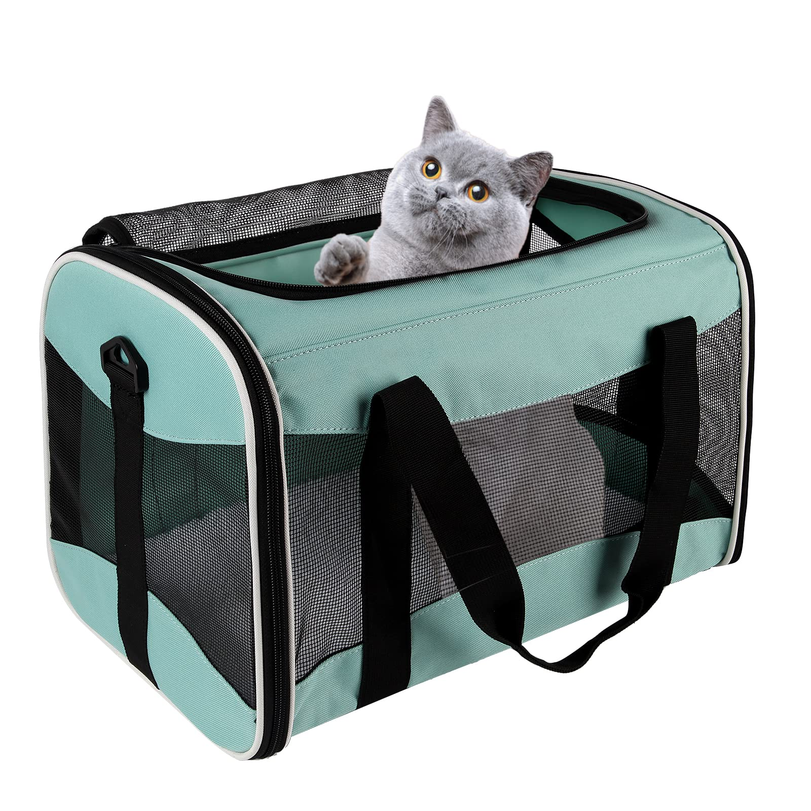 Soft-Sided Pet Carrier for Cats & Small Dogs – TSA Airline Approved Collapsible Travel Carrier with Washable Bed, Mesh Panels & Shoulder Strap, 17 x 11 x 11 Inches