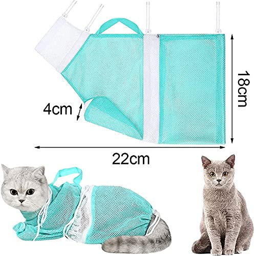 Adjustable Cat Bathing & Grooming Bag, Breathable Pet Restraint Bag with Anti-Bite and Anti-Scratch Design, Green