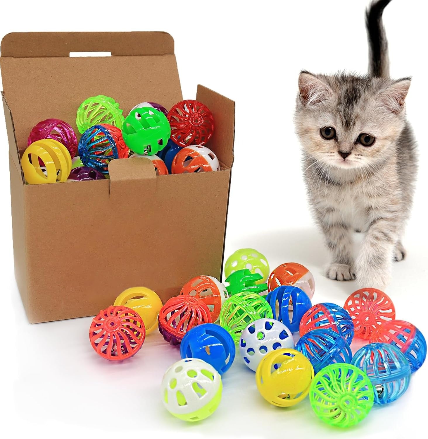 24 Piece Cat Jingle Ball Toy Set with Bells, Lightweight Assorted Color Interactive Balls for Indoor Cats and Kittens